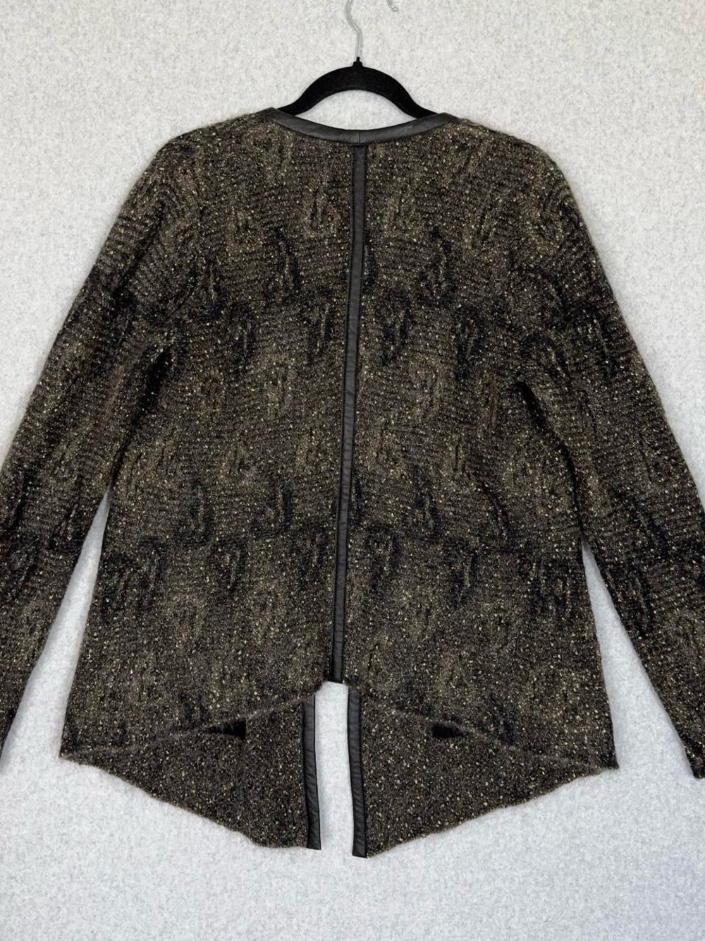 Eileen Fisher Cardigan Sweater Leather Trim Open Front Mohair Blend Womens Small - Picture 7 of 14